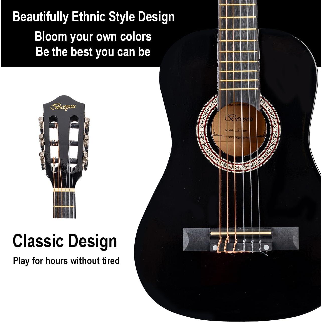 Guitarra acústica 30" negra para principiantes con kit