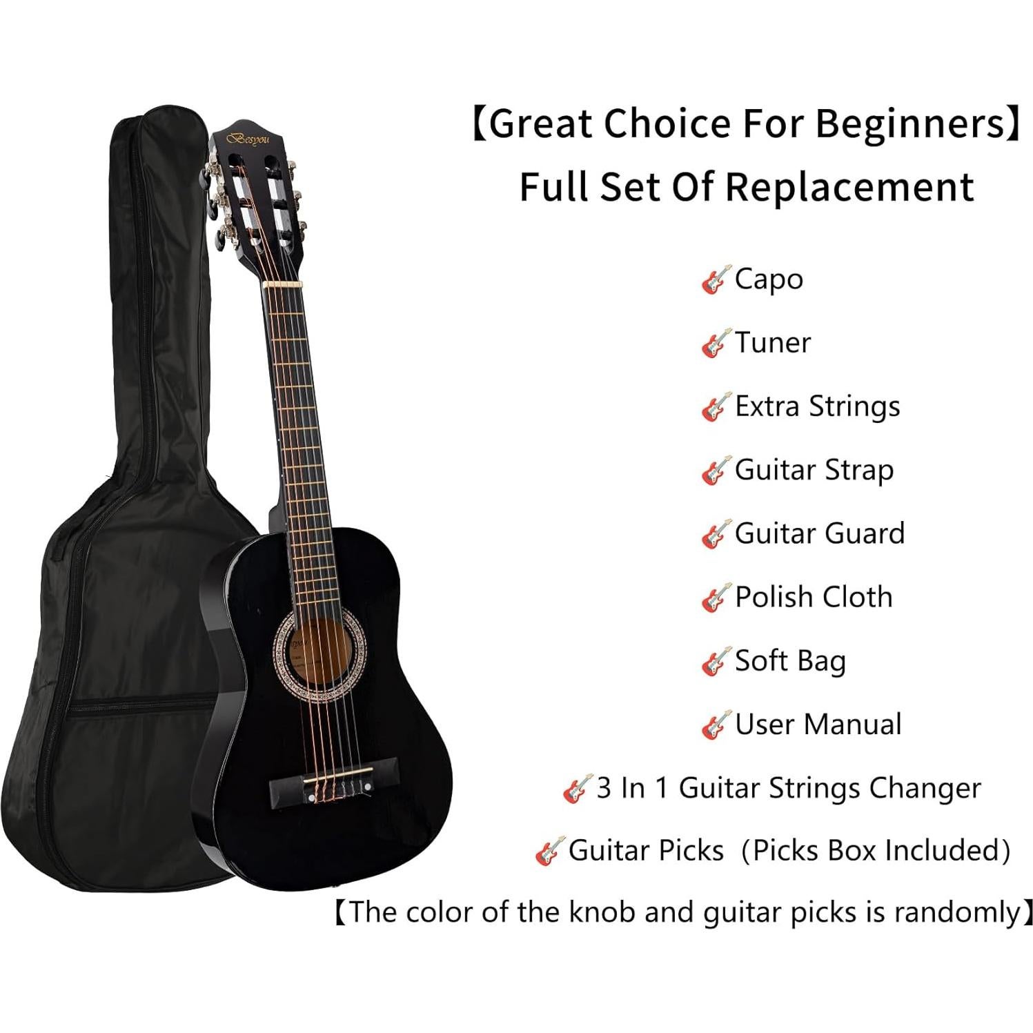 Guitarra acústica 30" negra para principiantes con kit