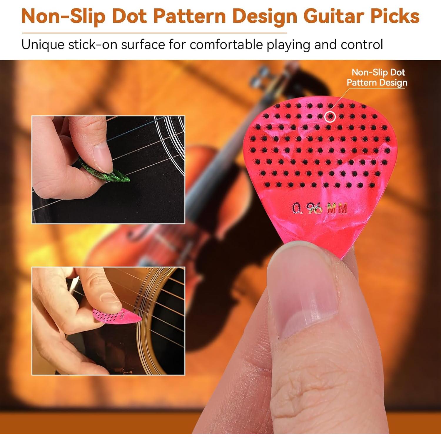 30 Púas de Guitarra Antideslizantes con Estuche - Multicolor