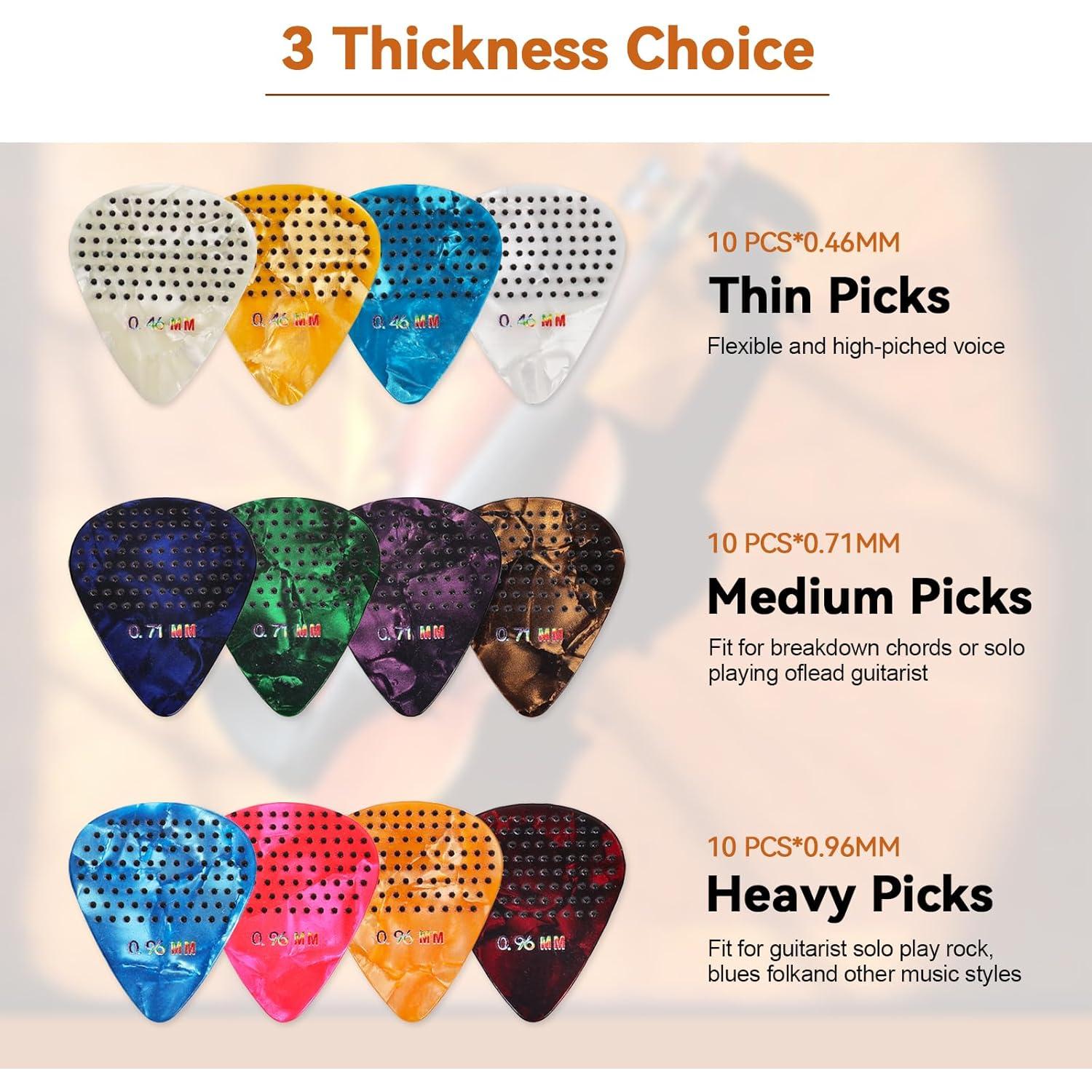 30 Púas de Guitarra Antideslizantes con Estuche - Multicolor