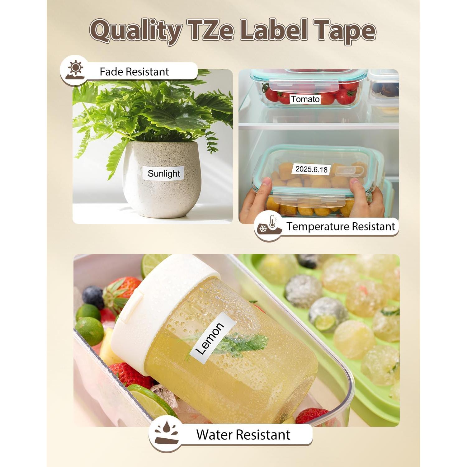 Cinta de Etiqueta Laminada Rocanza TZe-231 12mm Negra sobre Blanca 4-Pack