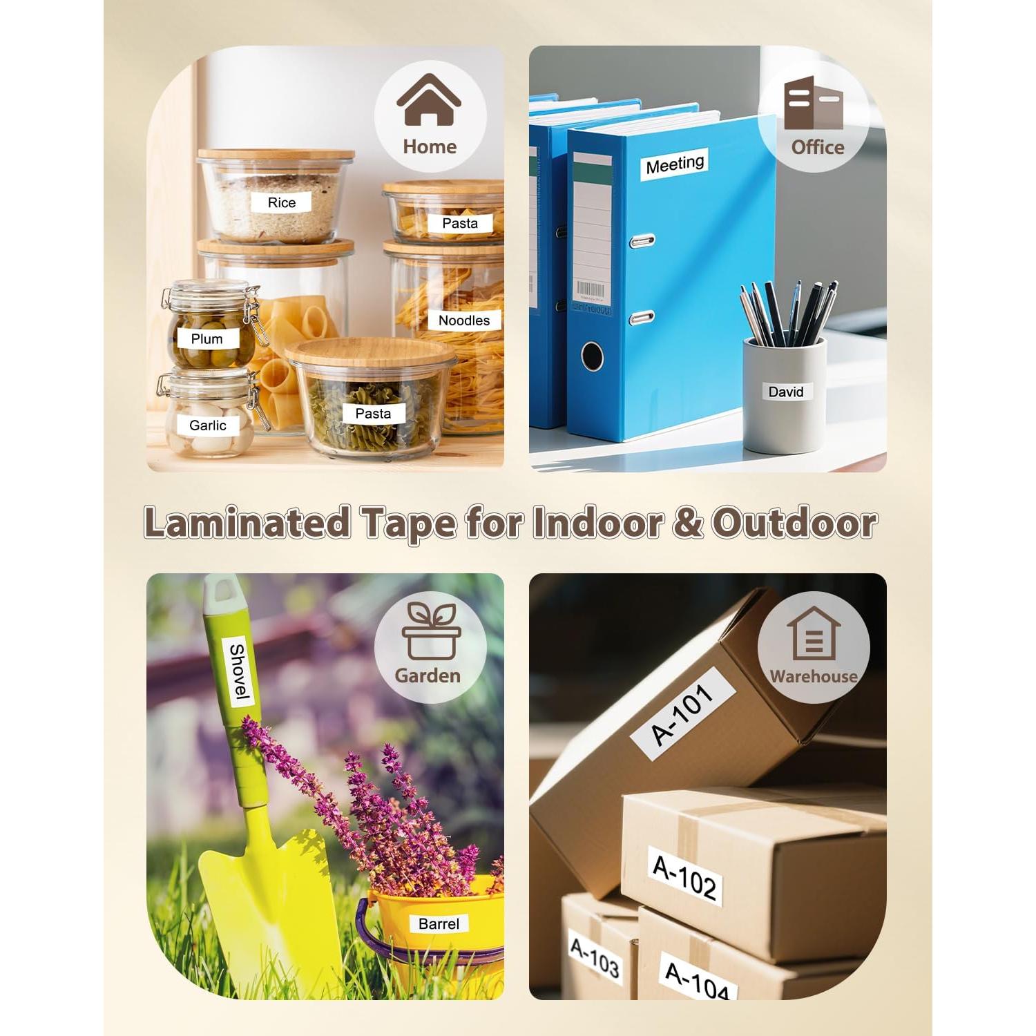 Cinta de Etiqueta Laminada Rocanza TZe-231 12mm Negra sobre Blanca 4-Pack