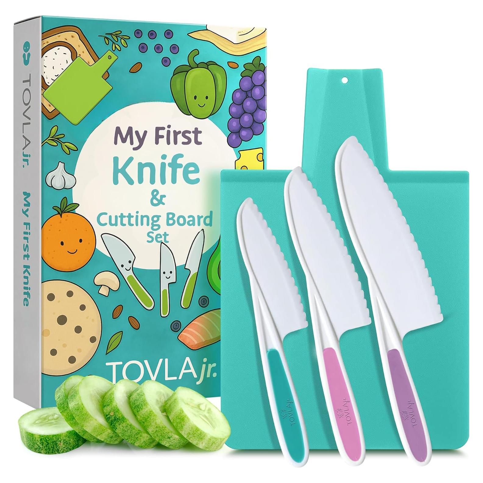 Juego de cuchillo y tabla de cortar TOVLA JR. para niños