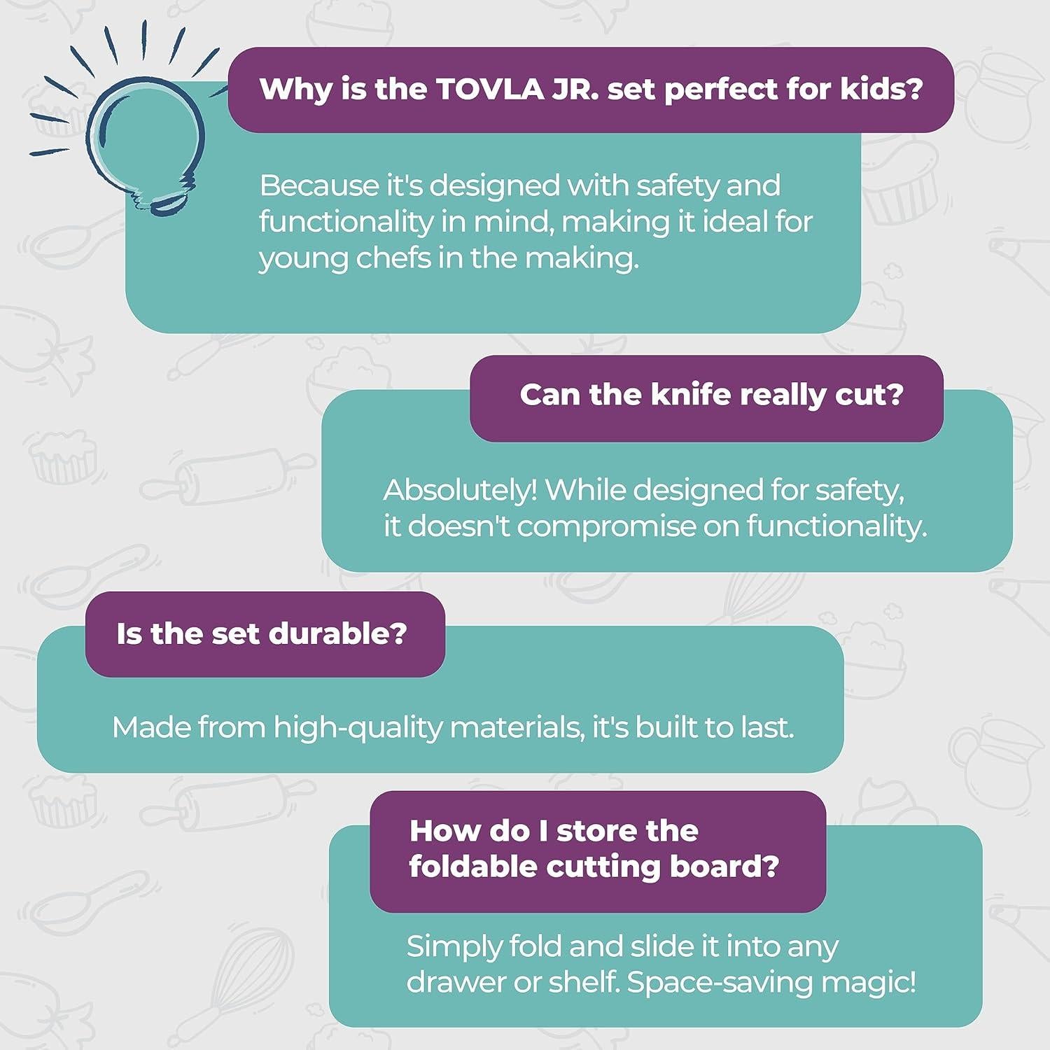 Juego de cuchillo y tabla de cortar TOVLA JR. para niños