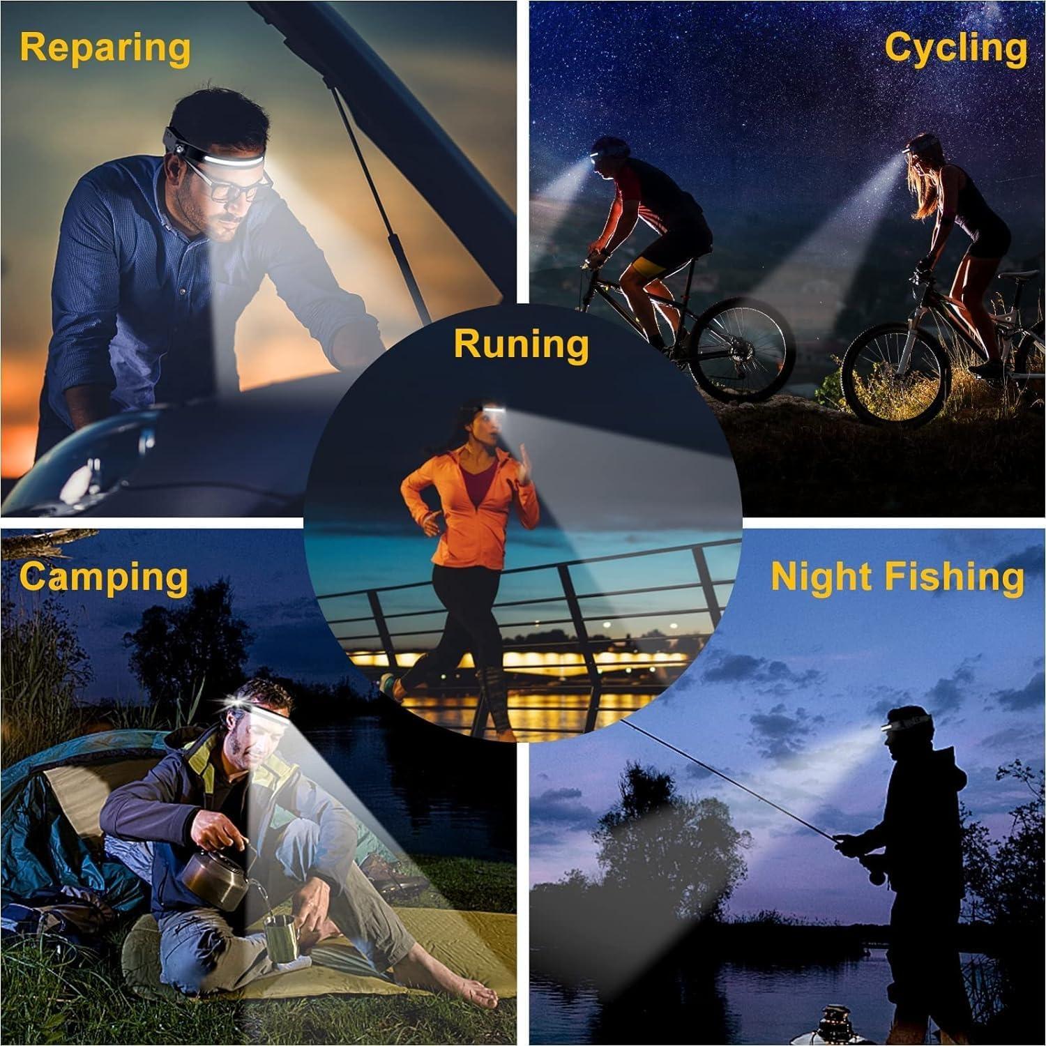 Linterna Frontal LED Recargable 230° con Sensor de Movimiento