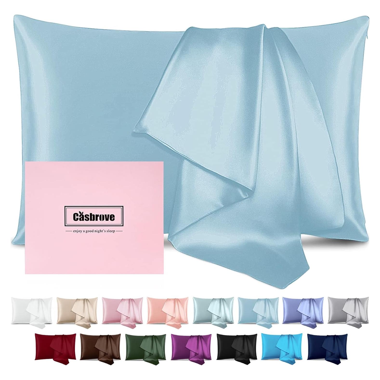 Funda de Almohada de Seda Casbrove Estándar Azul Bebé Transpirable