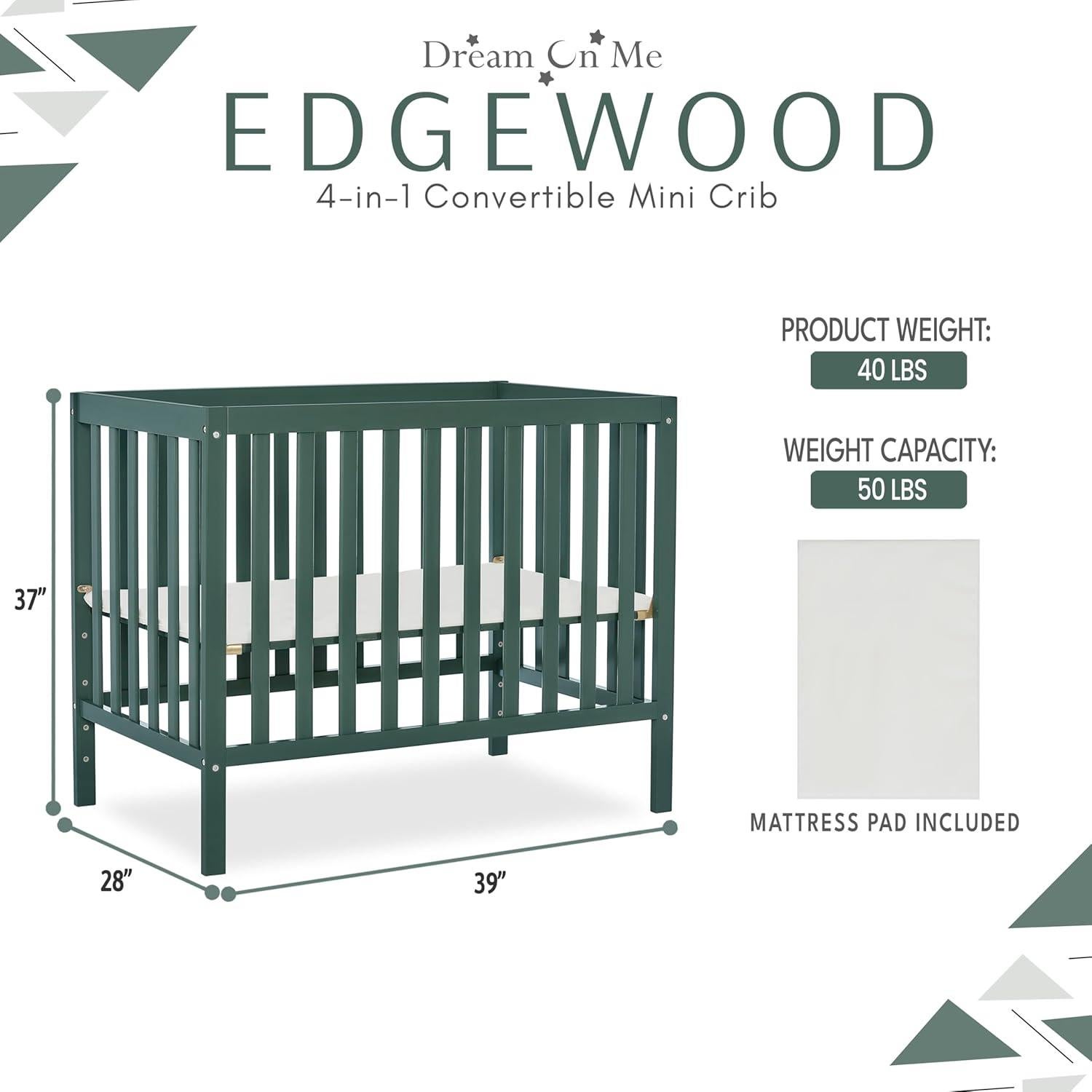 Cuna Mini Convertible Dream On Me Edgewood 4-en-1 Oliva