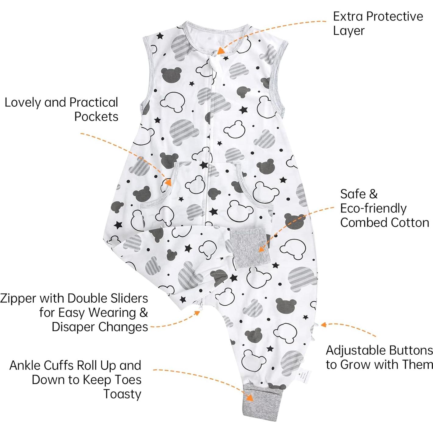 Saco de dormir para niños 2T-3T Oso con piernas 0.5 Tog