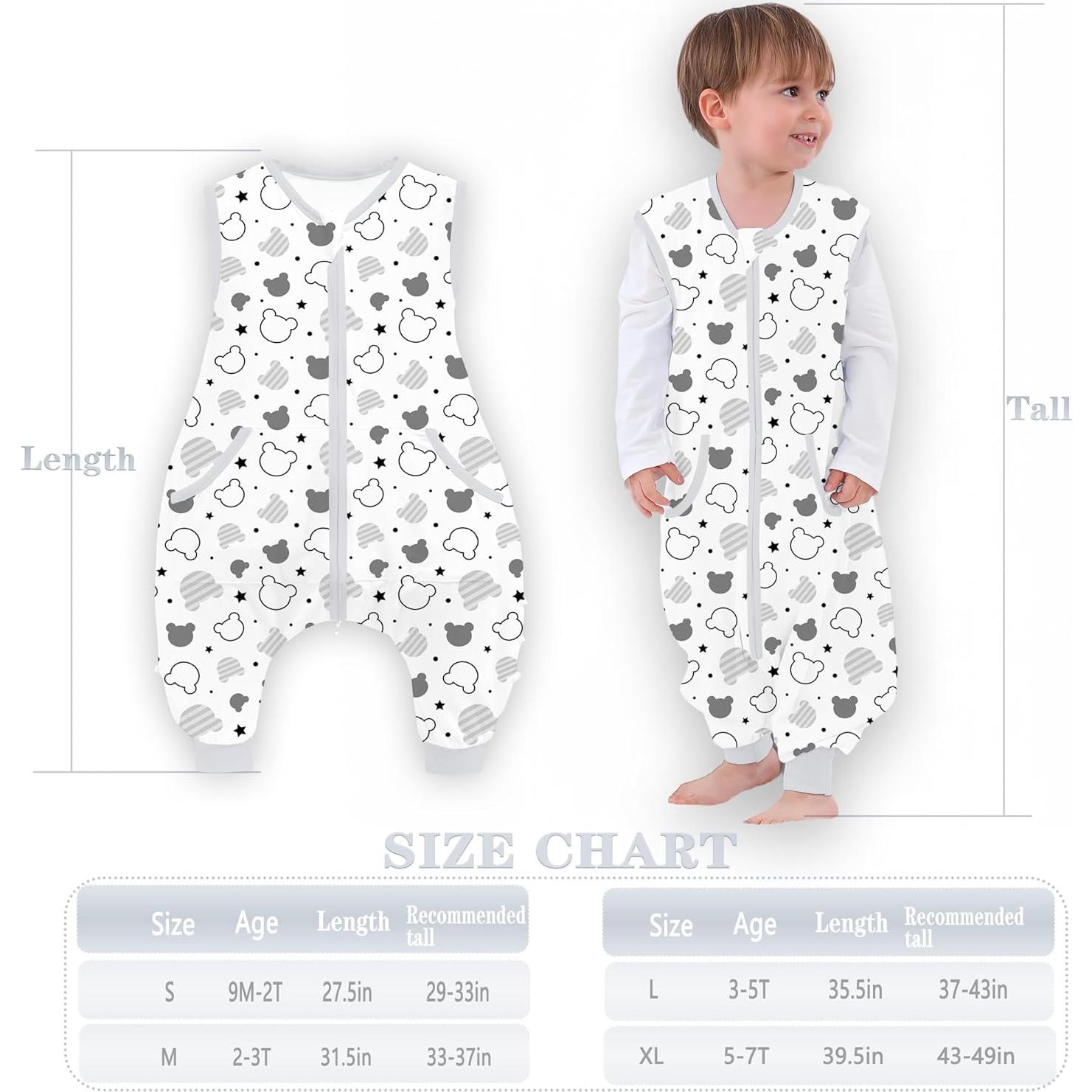 Saco de dormir para niños 2T-3T Oso con piernas 0.5 Tog