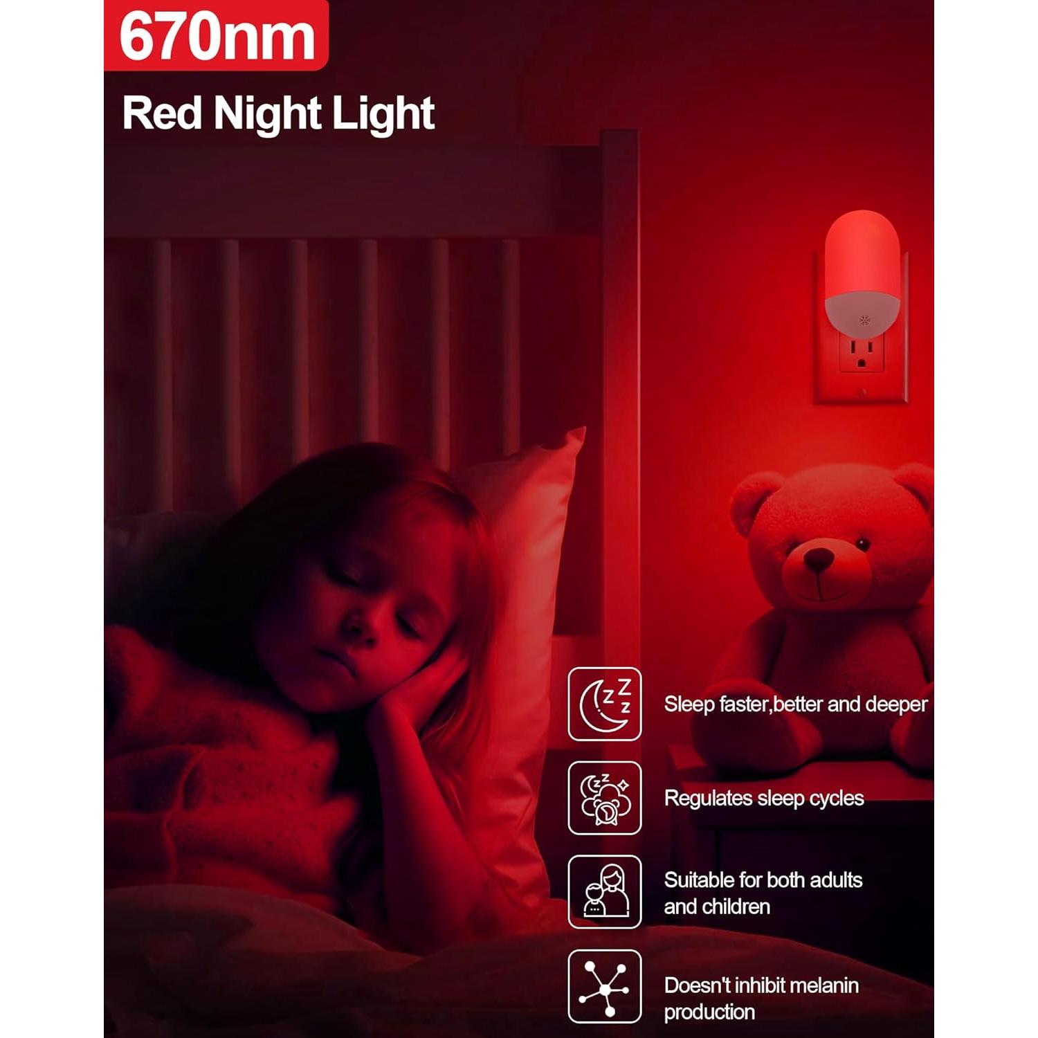 Luz Nocturna Roja Finezeal 670nm LED Automática Paquete de 2