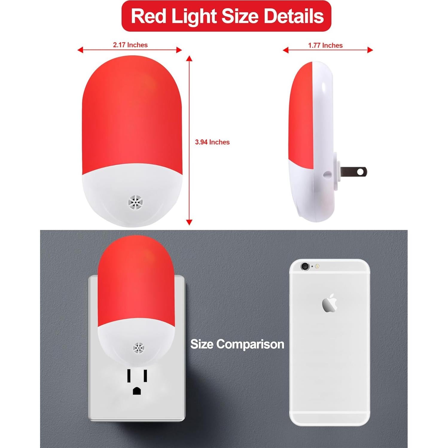 Luz Nocturna Roja Finezeal 670nm LED Automática Paquete de 2