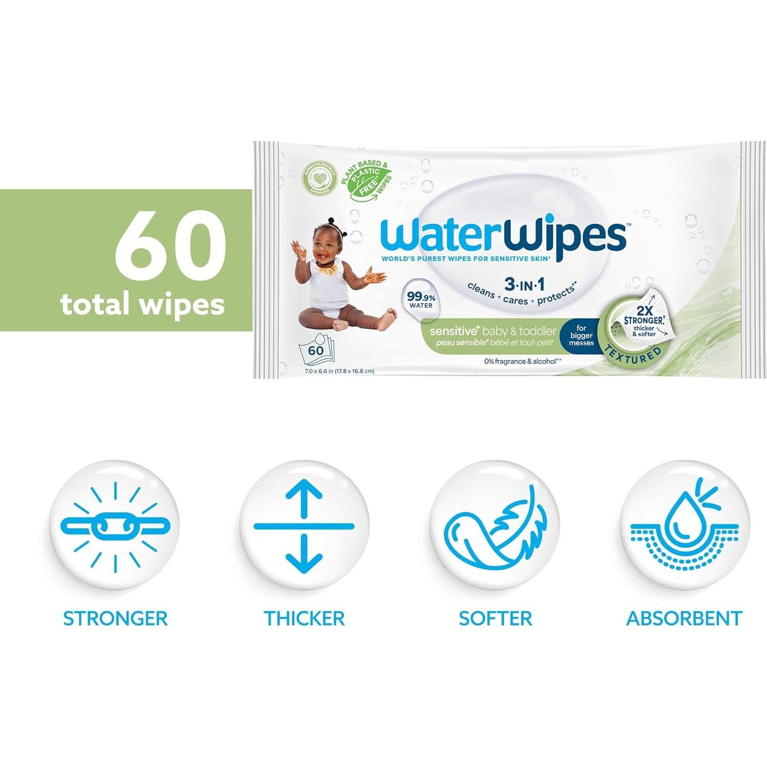 Toallitas Húmedas WaterWipes Sensitive+ 60 Unidades Sin Fragancia