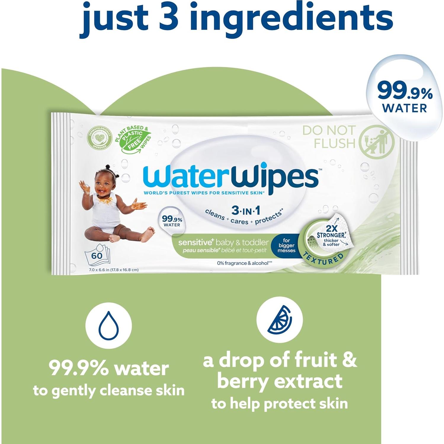 Toallitas Húmedas WaterWipes Sensitive+ 60 Unidades Sin Fragancia