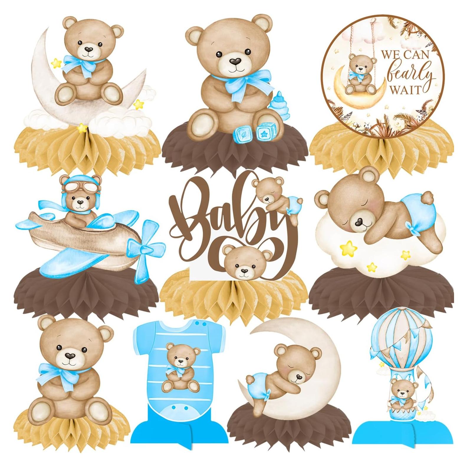 Centros de Mesa de Panal Oso Azul 11Pcs - Baby Shower Niño