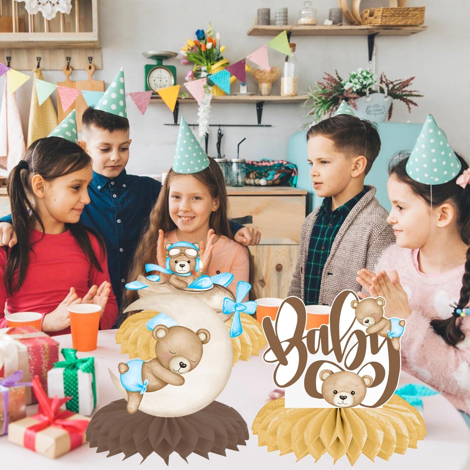 Centros de Mesa de Panal Oso Azul 11Pcs - Baby Shower Niño