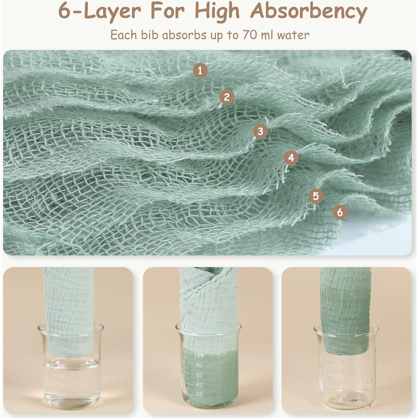 Baberos de Muselina Yoofoss 10 Pzas 100% Algodón Orgánico 6 Capas