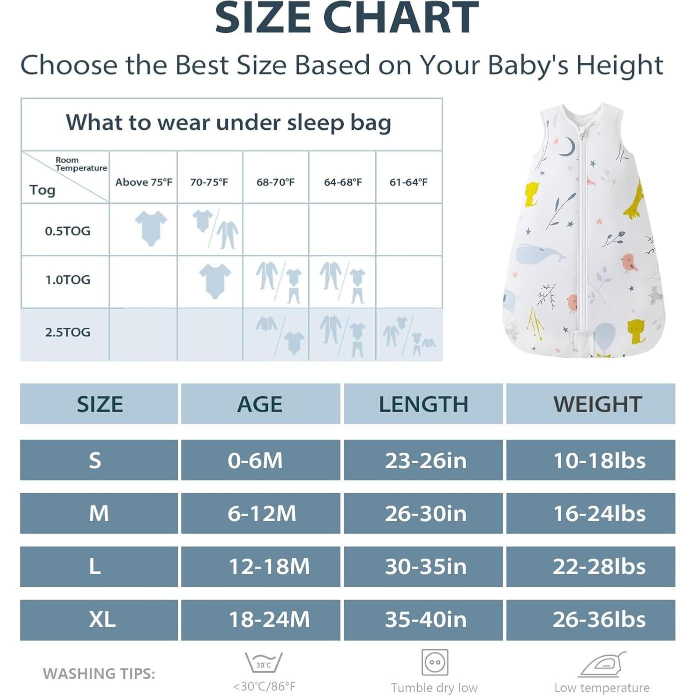 Saco de Sueño para Bebé Mosebears 0-6 Meses Algodón 2.5 TOG