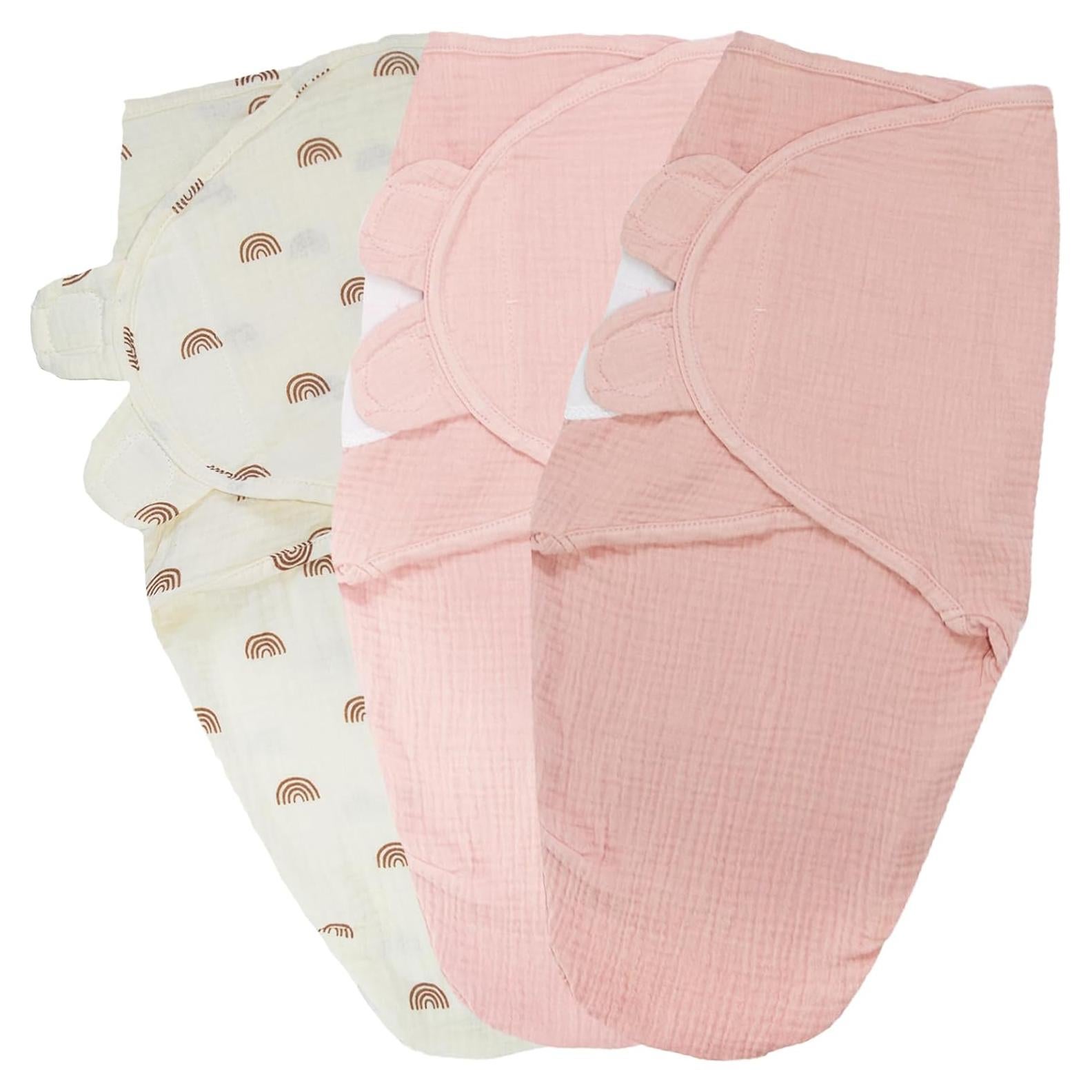 Organic Ultra Soft Muslin Baby Swaddles for Newborn Babies, 3-Pack Adjustable Infant Sleep Sack wrap (Gentle Style, 0-3 Months)