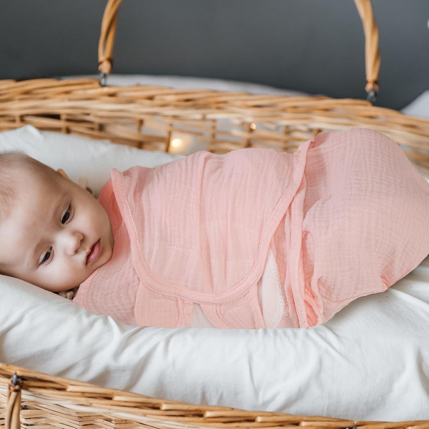 Organic Ultra Soft Muslin Baby Swaddles for Newborn Babies, 3-Pack Adjustable Infant Sleep Sack wrap (Gentle Style, 0-3 Months)