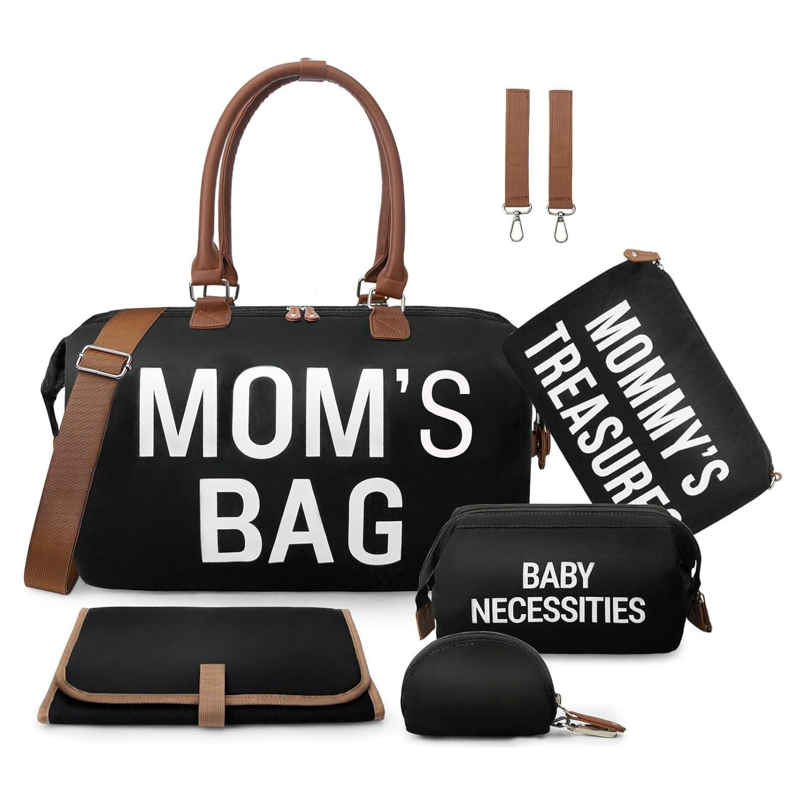 Bolsa de Pañales Printe 6 Pcs Negra con Almohadilla y Accesorios