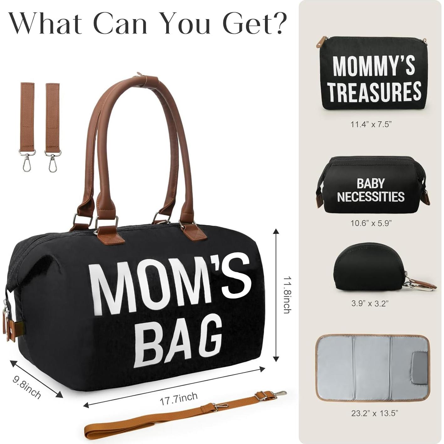 Bolsa de Pañales Printe 6 Pcs Negra con Almohadilla y Accesorios