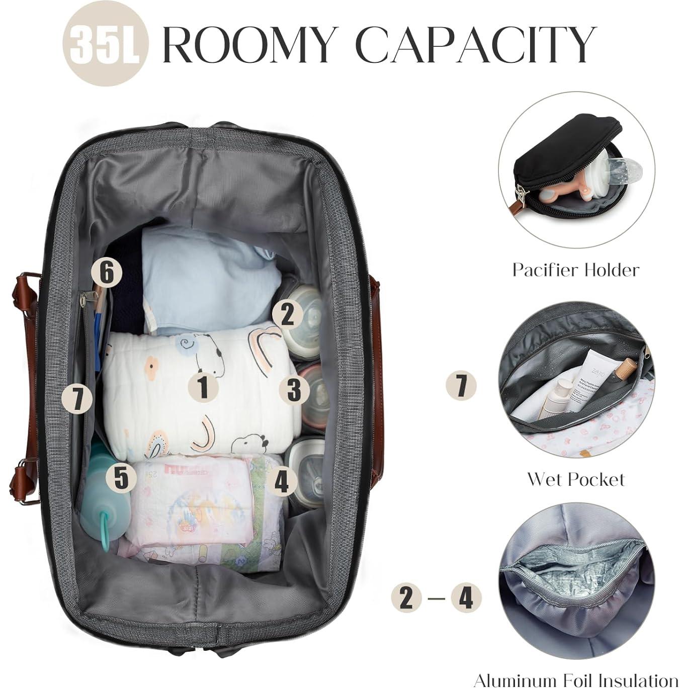 Bolsa de Pañales Printe 6 Pcs Negra con Almohadilla y Accesorios