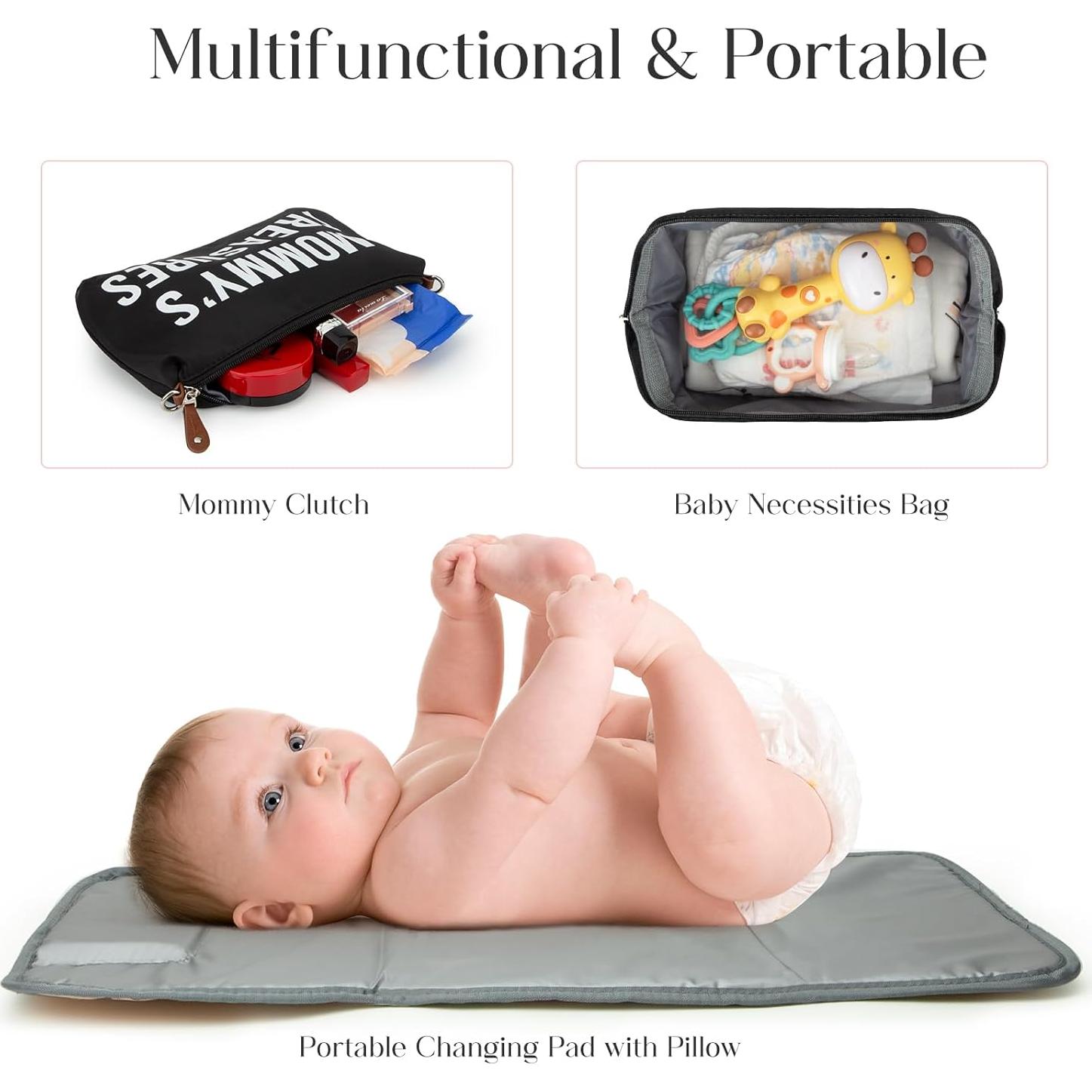 Bolsa de Pañales Printe 6 Pcs Negra con Almohadilla y Accesorios