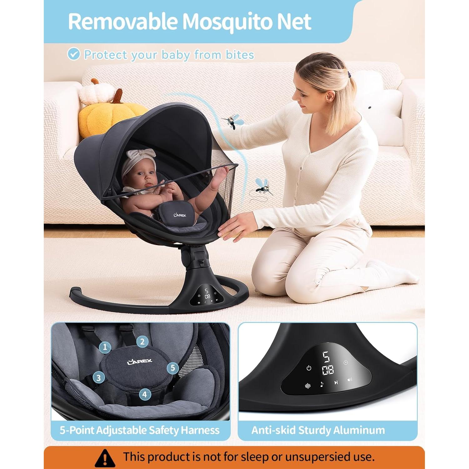 Columpio Eléctrico LAREX para Bebés 0-6 Meses 5 Velocidades