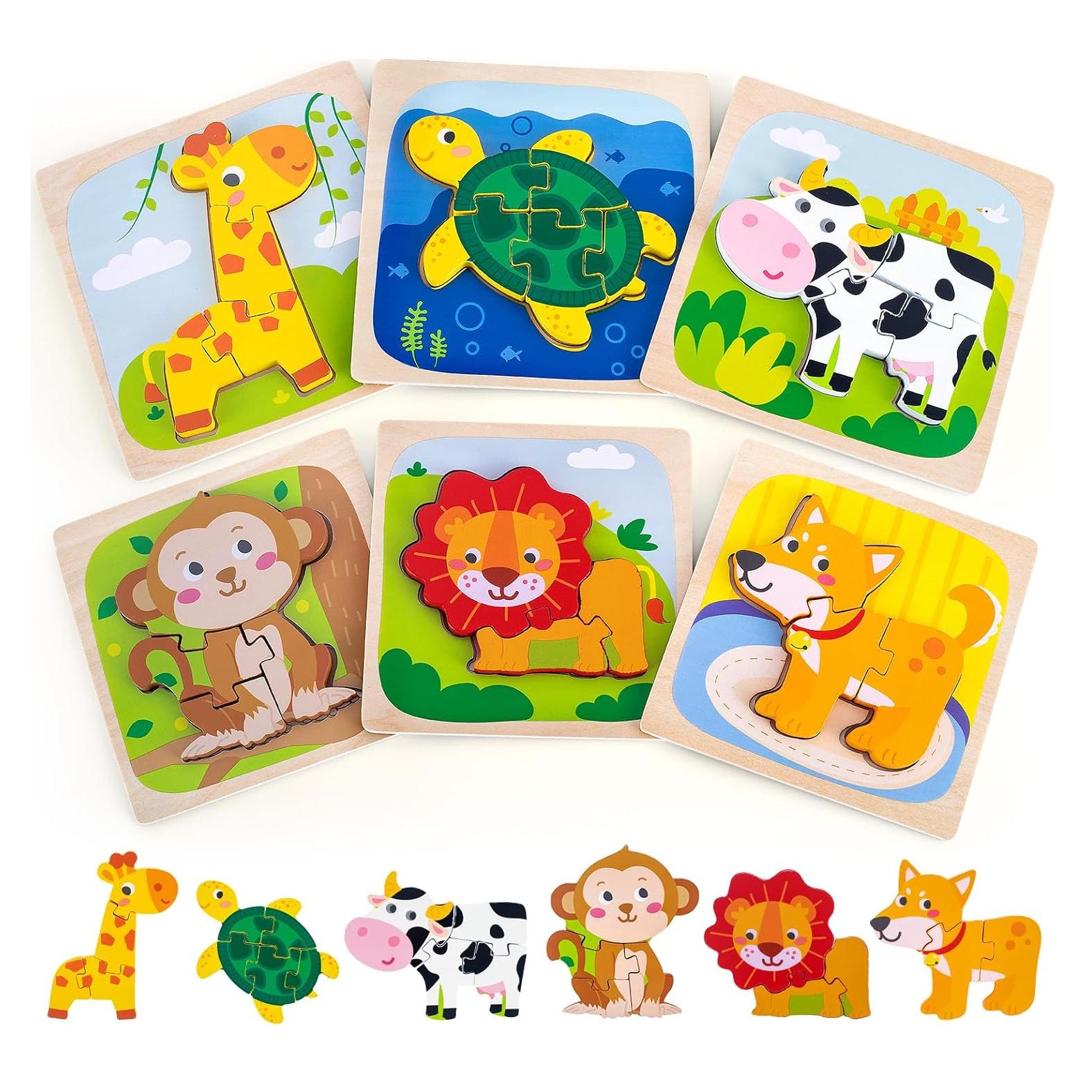 Paquete de 6 Rompecabezas de Madera Rasse para Niños 1-3 Años