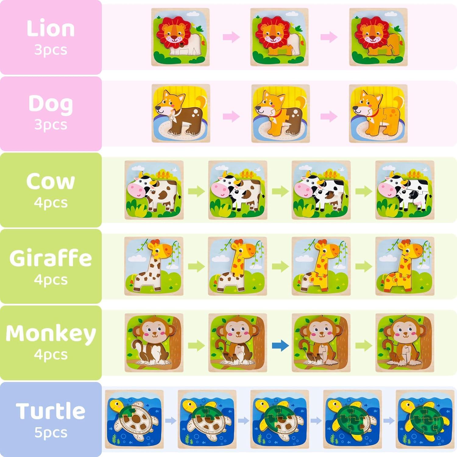 Paquete de 6 Rompecabezas de Madera Rasse para Niños 1-3 Años