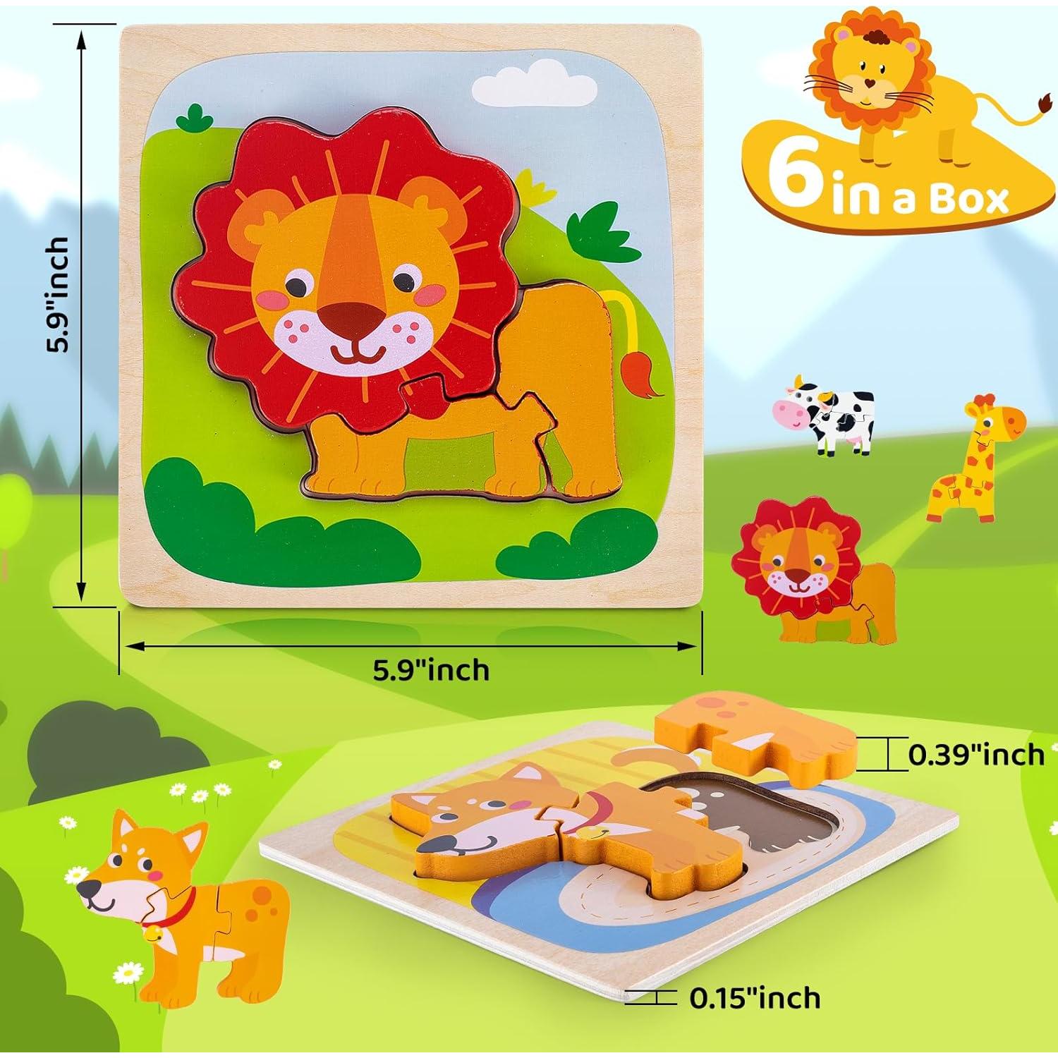 Paquete de 6 Rompecabezas de Madera Rasse para Niños 1-3 Años