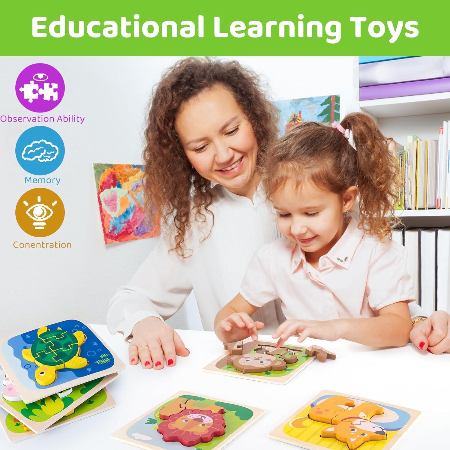 Paquete de 6 Rompecabezas de Madera Rasse para Niños 1-3 Años