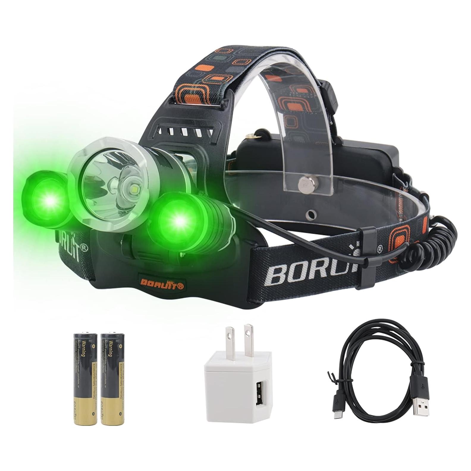 Linterna Frontal BORUIT RJ-3000 LED 5000 Lúmenes Verde