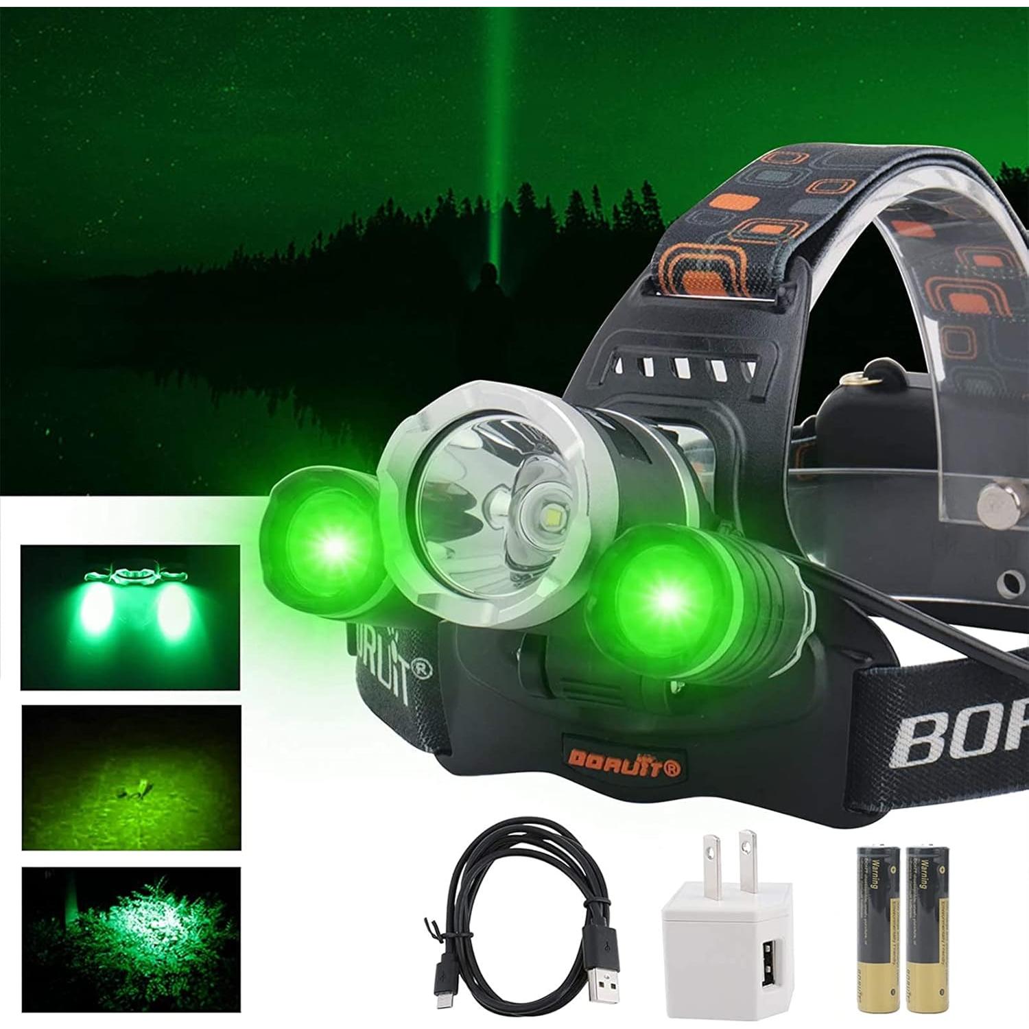 Linterna Frontal BORUIT RJ-3000 LED 5000 Lúmenes Verde