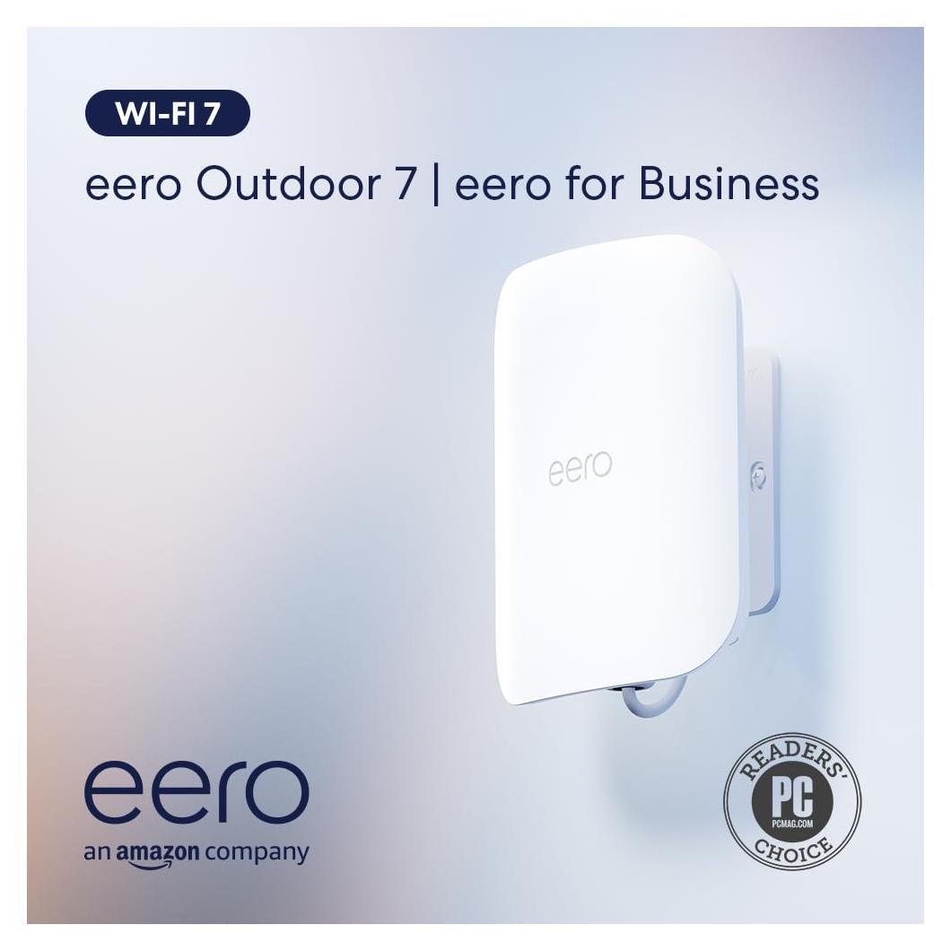Amazon eero Outdoor 7 mesh wifi router with 1 month free eero for Business (auto-renews annually) - Weatherproof rating of IP66, Coverage up to 15,000 sq. ft. outdoors, 1-pack, Includes 30W PoE+ adapter, 2024 release