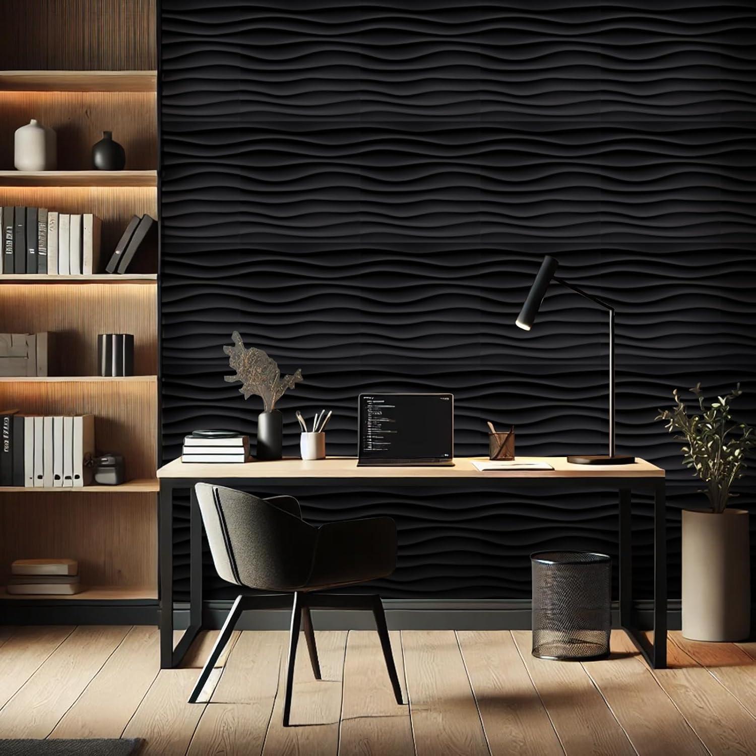 Paneles de Pared 3D Chunful 30 Pcs PVC 30x30 cm Negro