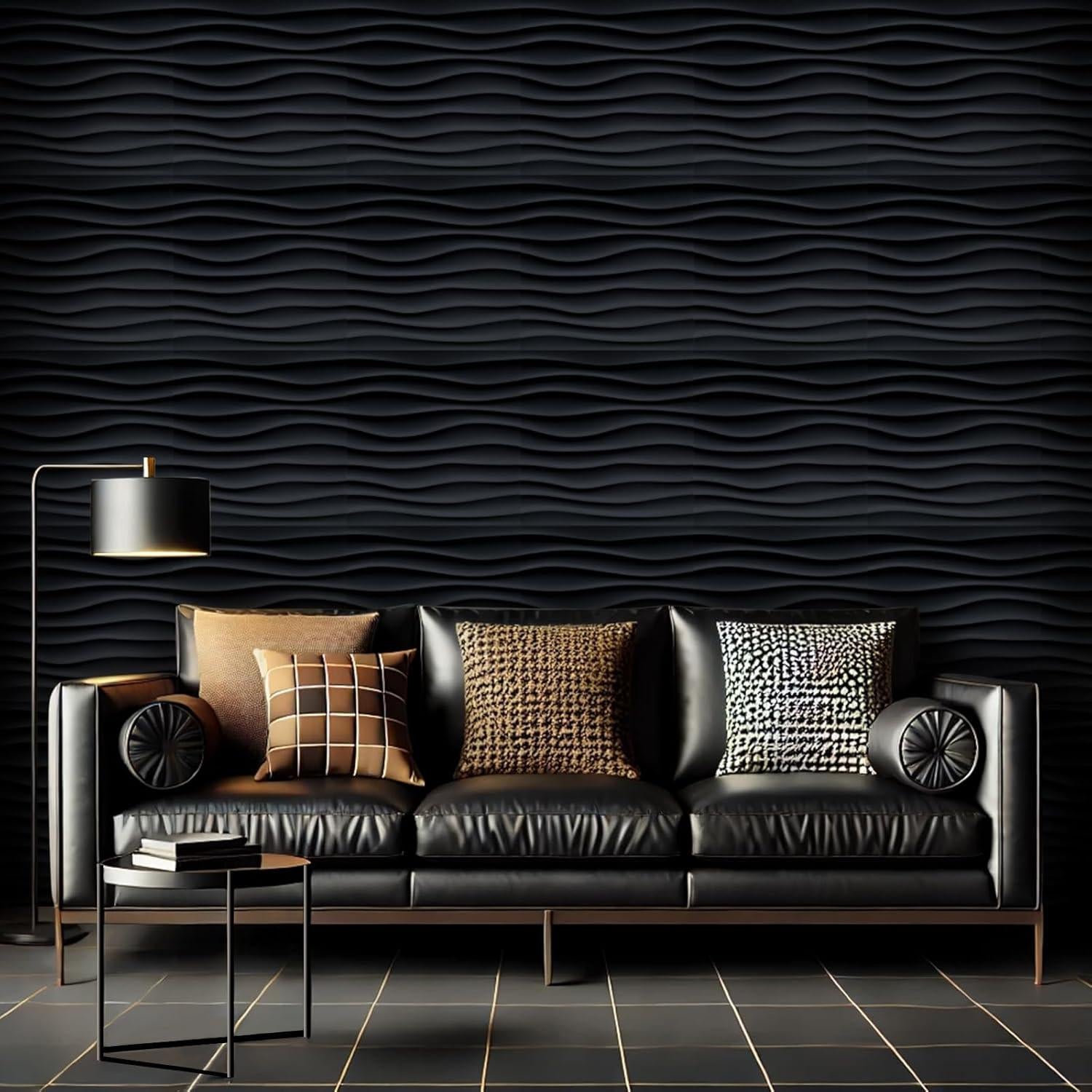 Paneles de Pared 3D Chunful 30 Pcs PVC 30x30 cm Negro