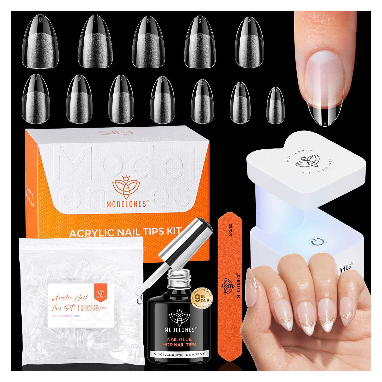 Kit de Uñas de Gel Almendra Corta Modelones 216 Piezas