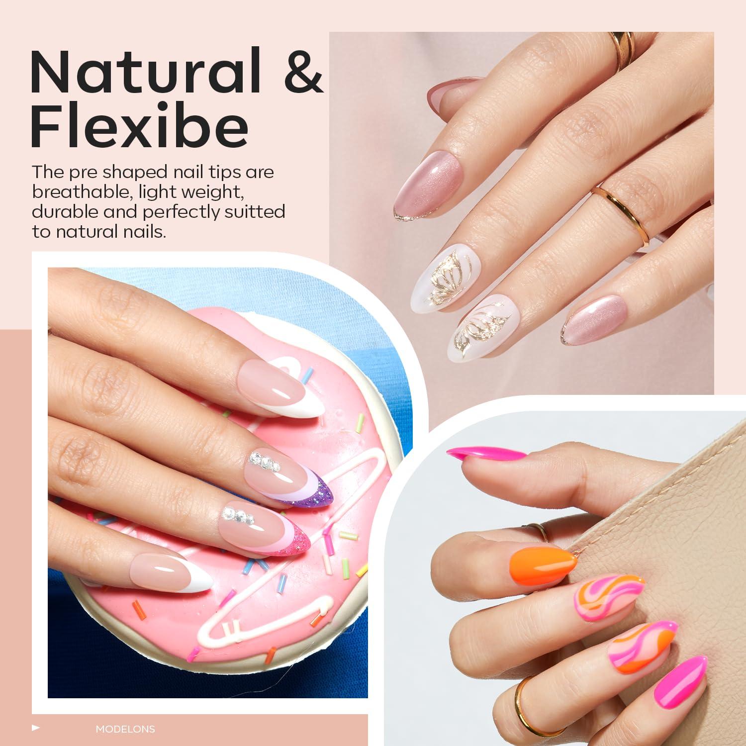 Kit de Uñas de Gel Almendra Corta Modelones 216 Piezas