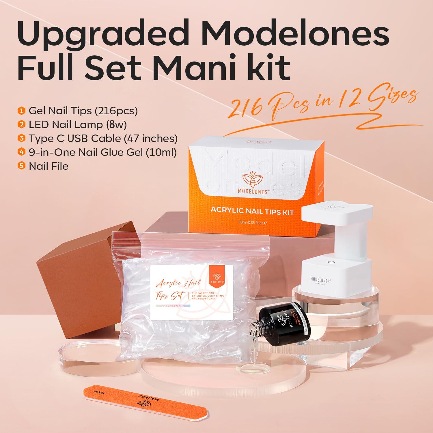 Kit de Uñas de Gel Almendra Corta Modelones 216 Piezas