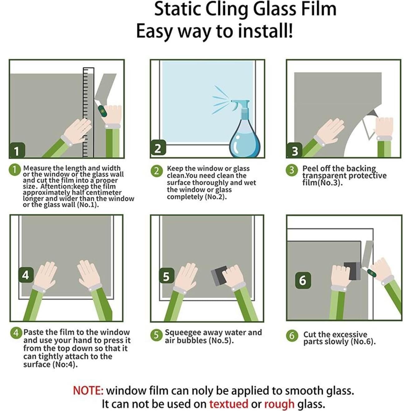 Película de Privacidad para Ventanas WBQMUNY 100x45 cm Vinilo