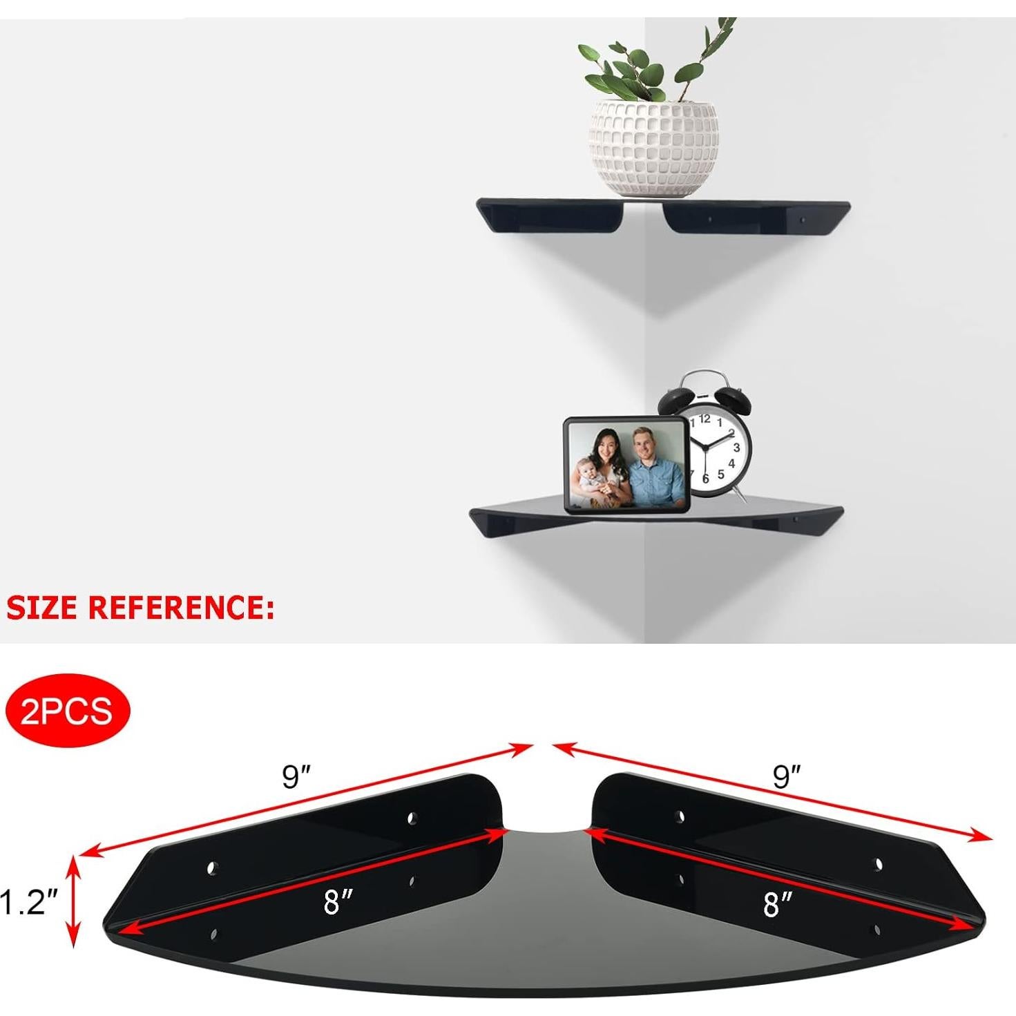 Estantes de Esquina Flotantes Cosmos 2 Pcs Acrílico Negro 45.72 cm