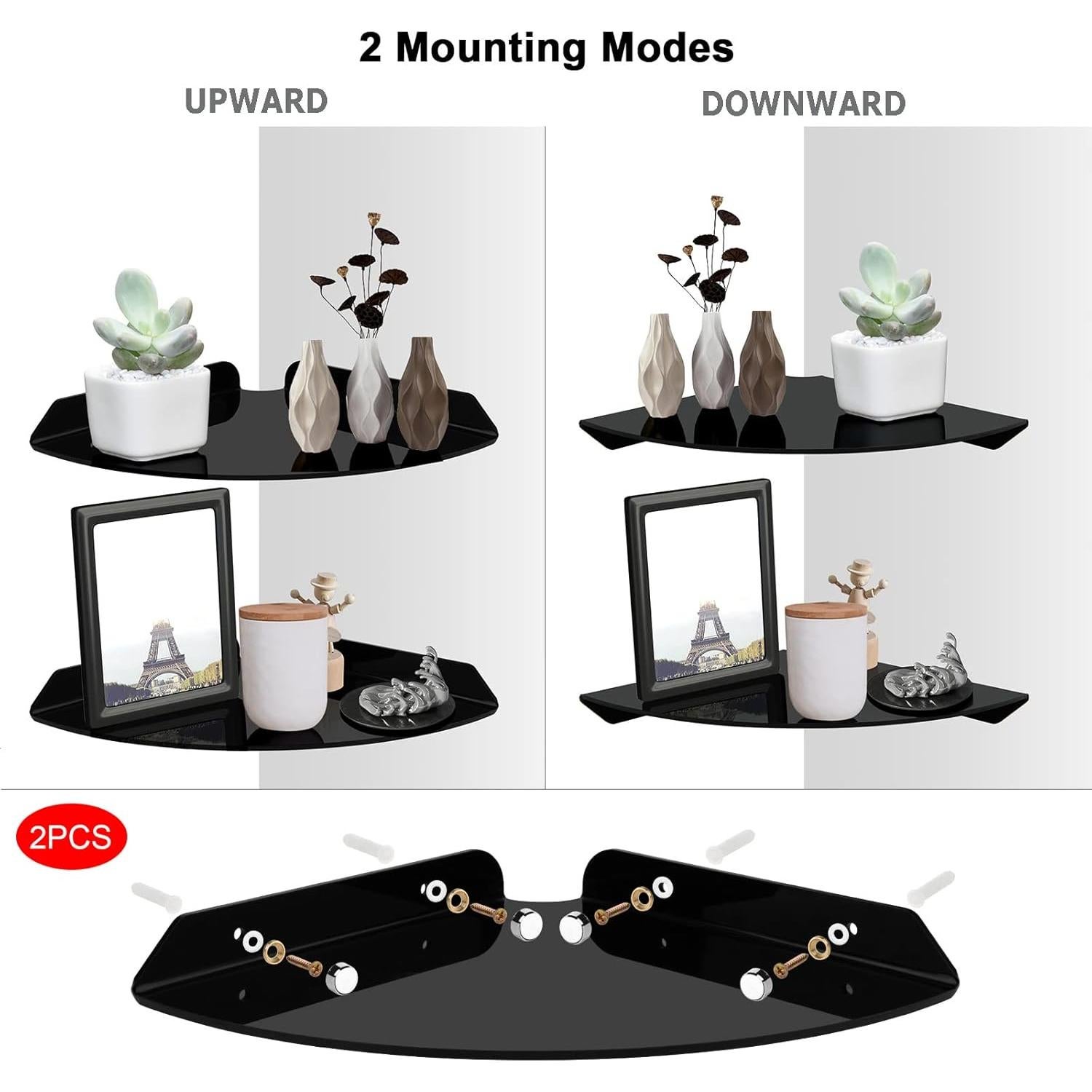 Estantes de Esquina Flotantes Cosmos 2 Pcs Acrílico Negro 45.72 cm