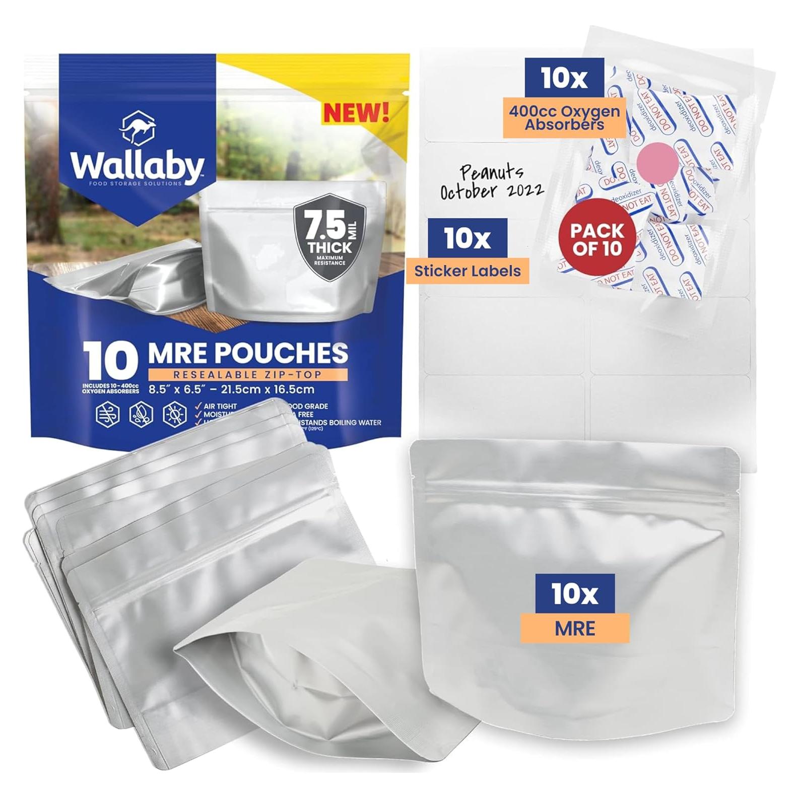 Bolsas Mylar MRE Wallaby 10 Unidades 400ml Cierre Cremallera