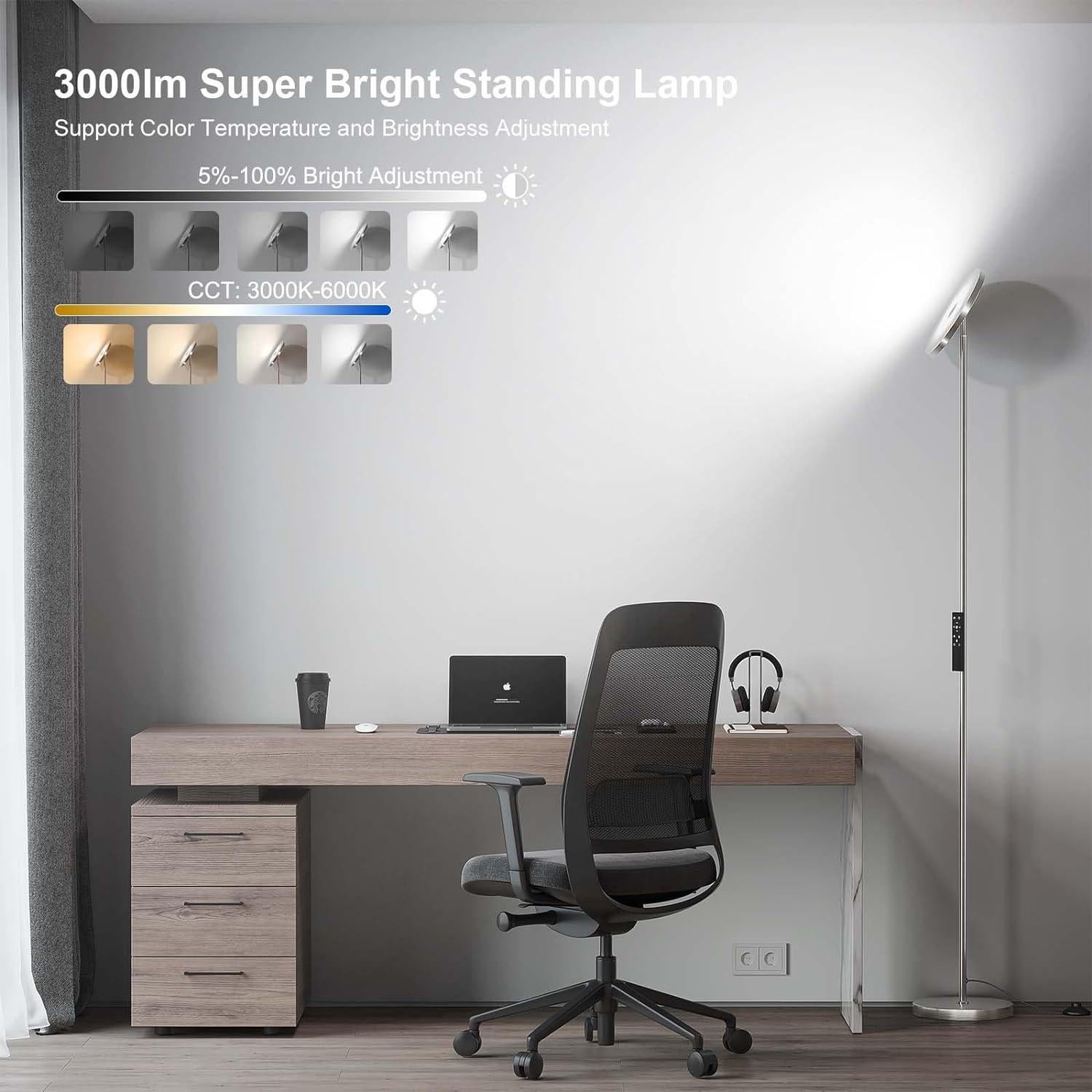 Lámpara de Pie LED SUNMORY 32W 3000LM con Control Remoto