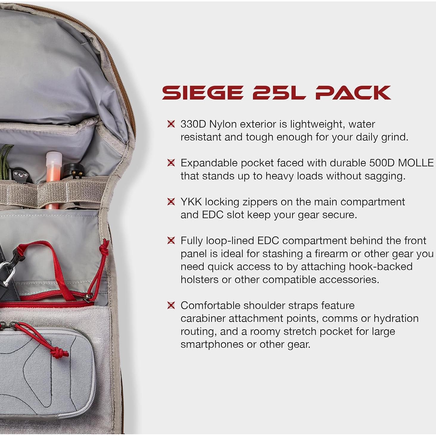 Mochila Táctica Vertx Siege 25L Nylon Coyote con MOLLE