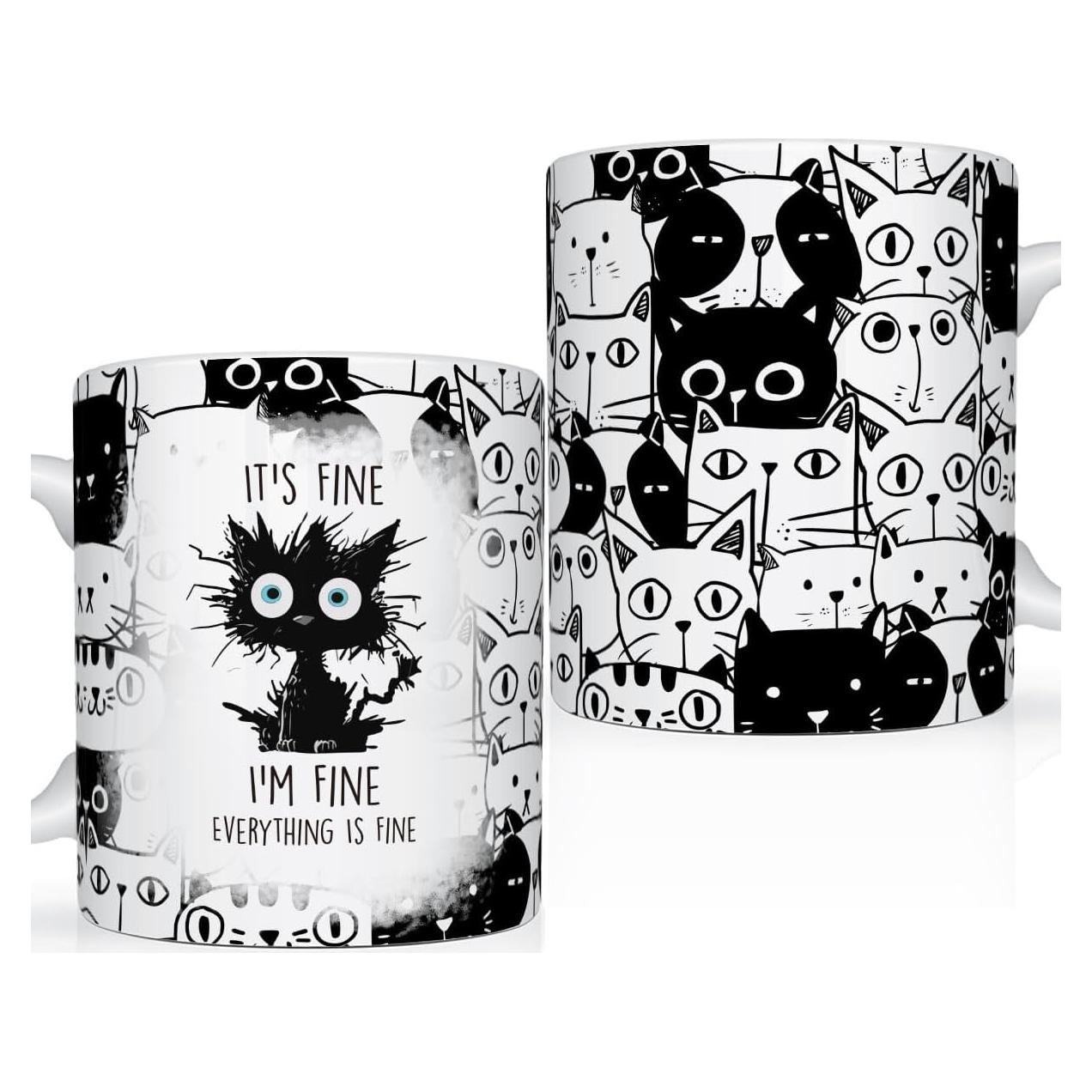 Taza de Cerámica LONGXIN Gato Negro 11 Oz para Regalo