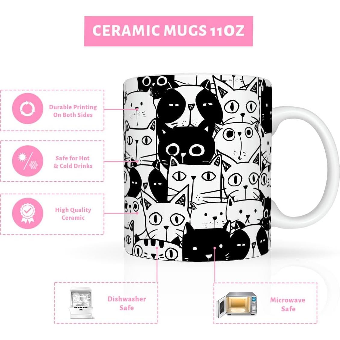 Taza de Cerámica LONGXIN Gato Negro 11 Oz para Regalo