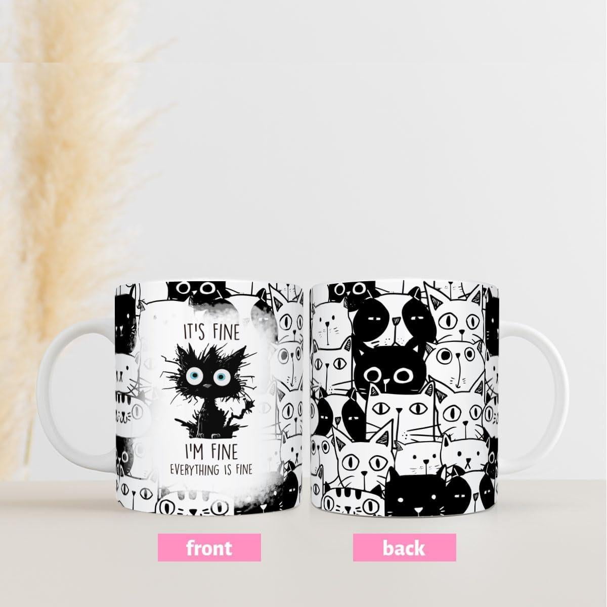 Taza de Cerámica LONGXIN Gato Negro 11 Oz para Regalo