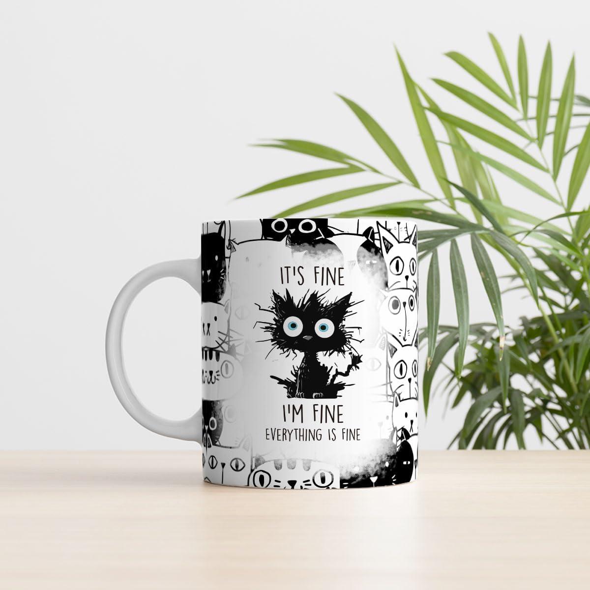 Taza de Cerámica LONGXIN Gato Negro 11 Oz para Regalo